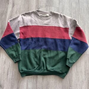 Vintage  Apparel Zone Sweatshirt Mens Large Striped Colorblock Crewneck